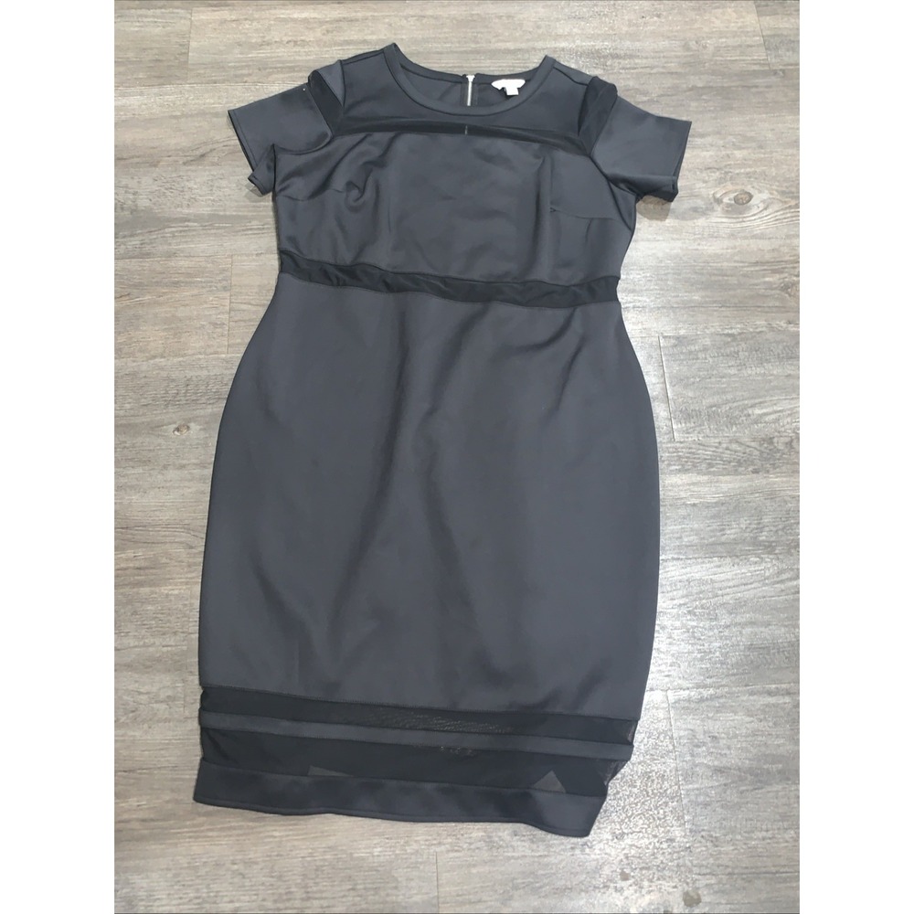 JCP Boutique+ Dress Size 1X Black With Mesh Panels Short Sleeve Zippered NWT